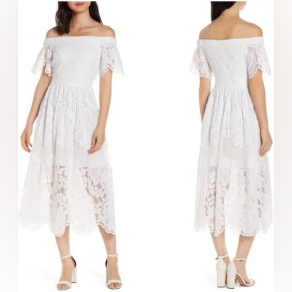 Vince Camuto White Lace Dress Off the Shoulder